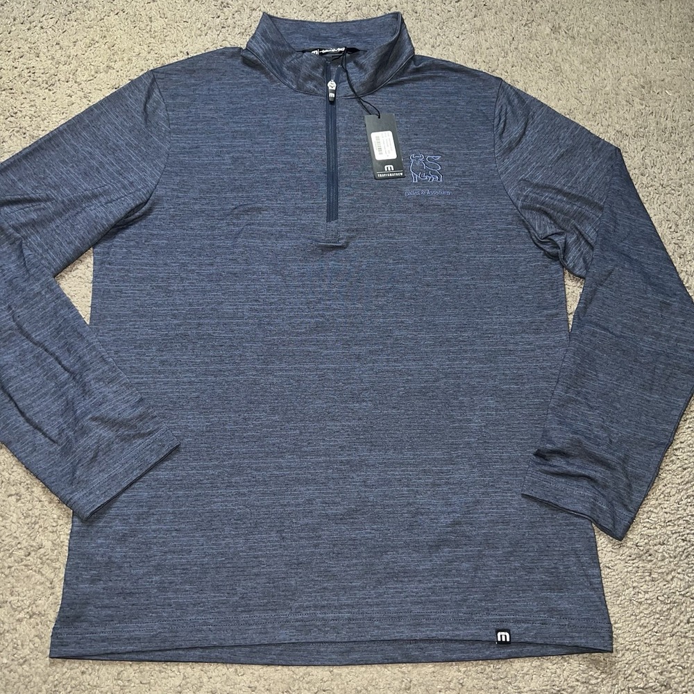 NWT Travis Mathew Men's Size Medium Indigo Striped Lightweight Quarter Zip - Picture 2 of 7